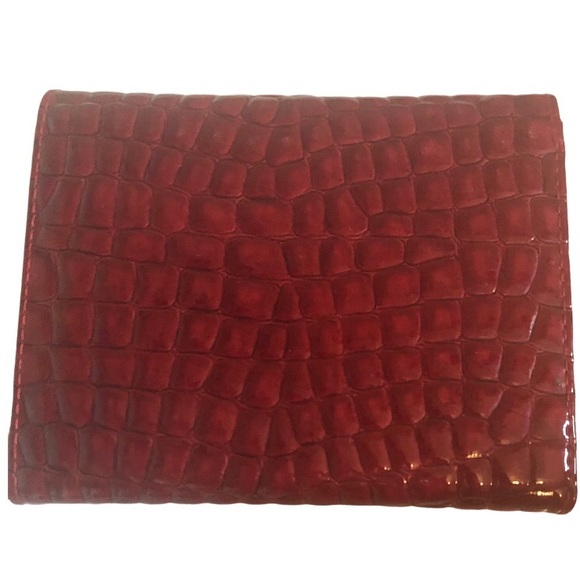 Versace Logo Red Trifold Wallet Crocodile Print Faux Leather - Picture 2 of 6